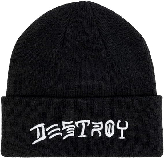 Thrasher Destroy Embroidered Beanie Hat, Black, One Size