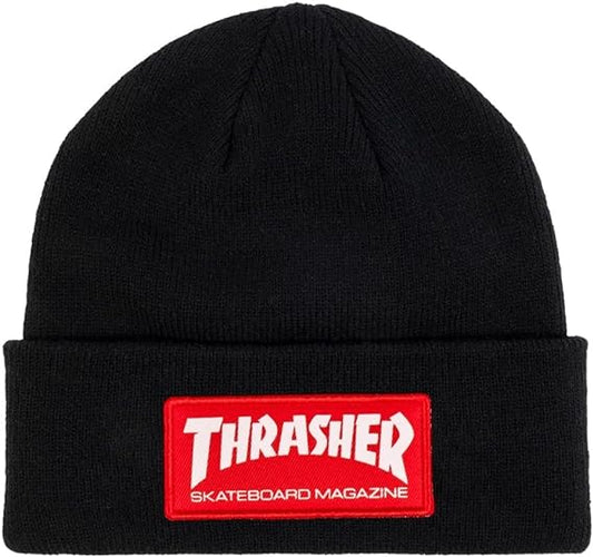 Thrasher Skate Mag Patch Beanie Hat, Black/Red, One Size