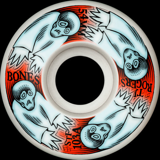 BONES WHEELS PRO STF SKATEBOARD WHEELS ROGERS WHIRLING SPECTERS 54MM V3 SLIMS 103A 4PK