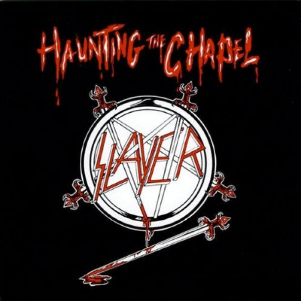 SLAYER - HAUNTING THE CHAPEL colored red/white marbled vinyl w/original artwork ang large poster