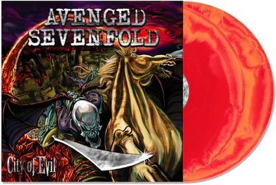 AVENGED SEVENFOLD - CITY OF EVIL 20TH ANNIVERSARY ORANGE & RED SWIRL VINYL