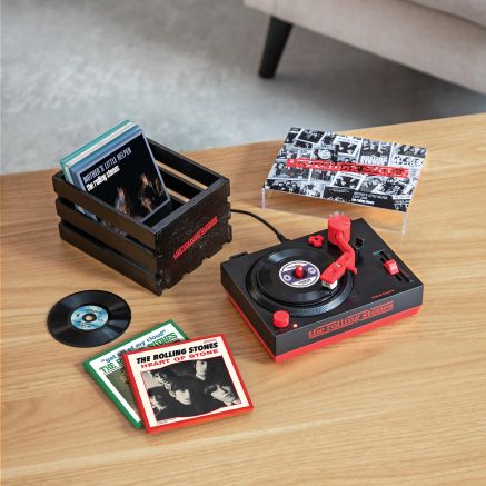 Crosley Rolling Stones RSD3  mini Turntable with Crate and Six 3-Inch Singles