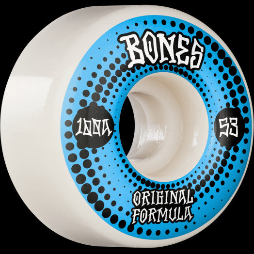 BONES WHEELS OG FORMULA SKATEBOARD WHEELS ORIGINALS 53MM V4 WIDE 4PK WHITE 100A