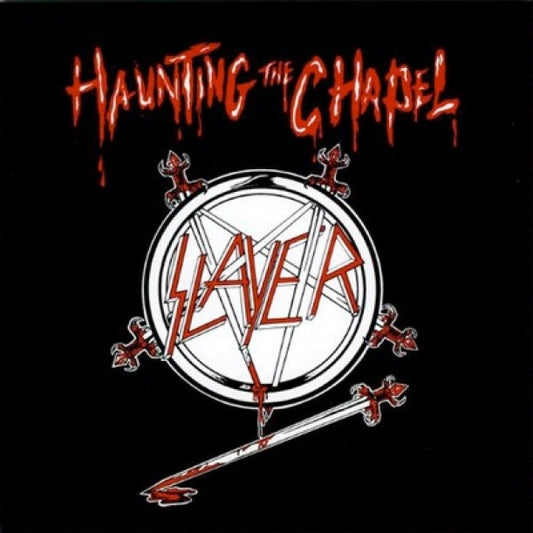 SLAYER - HAUNTING THE CHAPEL colored red/white marbled vinyl w/original artwork ang large poster